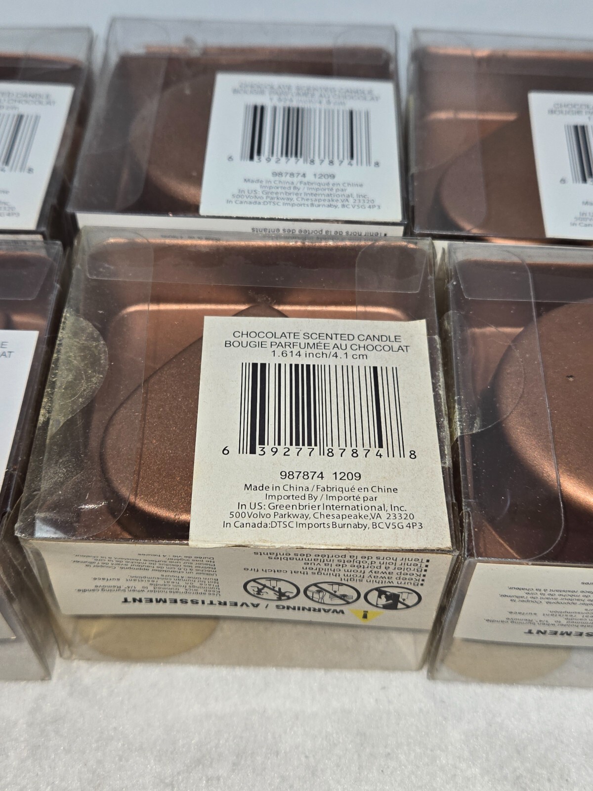 LOT OF 6 CHOCOLATE SCENTED CANDLE BOUGIE 1.6 INCH NEW IN BOX