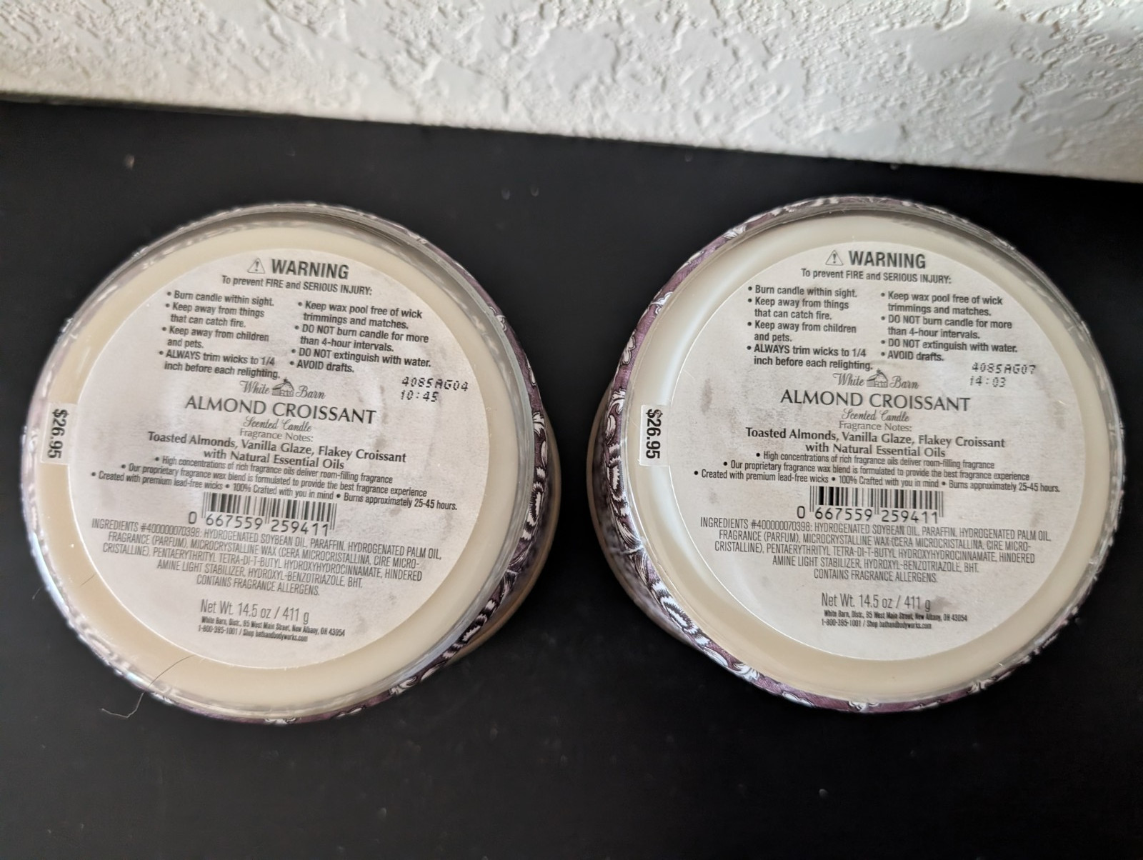 Bath & Body Works White Barn 3 Wick Candles Almond Croissant 2 Pack New