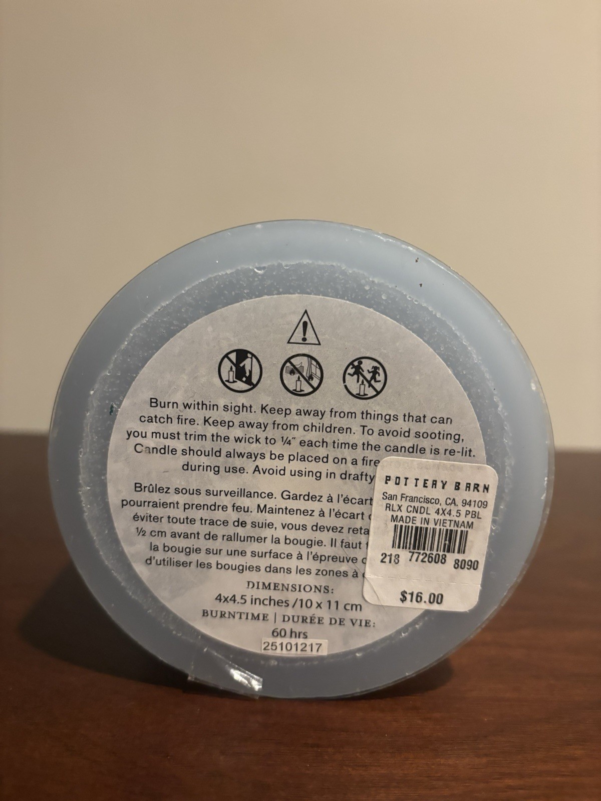 Pottery Barn Unscented Pillar Candle 4” x 4.5” Blue 60 Hour Burn Time ~ New 👀