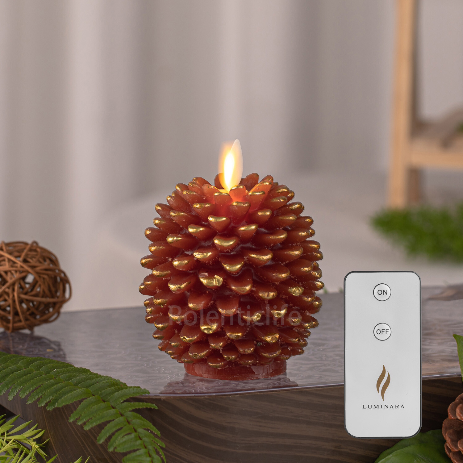Luminara Flameless Paraffin Wax Battery Candles w/Moving Wick Remote Brown 4.3″H