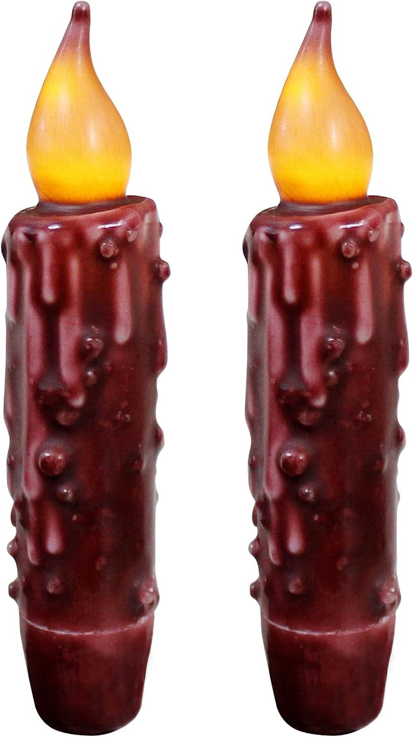 Real Wax Hand Dipped Battery Operated LED Timer Taper Candles Country Primiti…