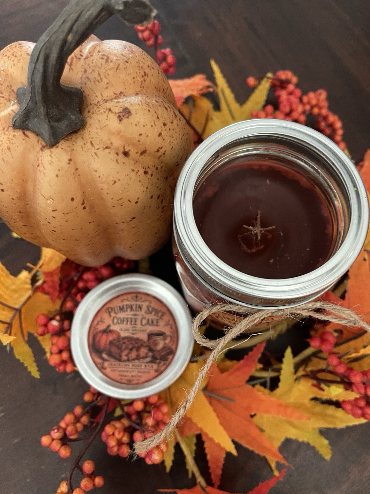 Organic Pumpkin Spice Coffee Cake Candle Crackling Wood Wick Highly Fragrant