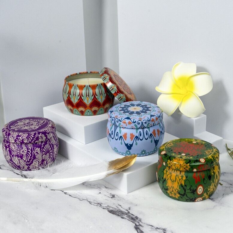 Aromatic Therapy Candles Assorted 4 Scents Tin Hard Can Deluxe Gift Box No Smoke