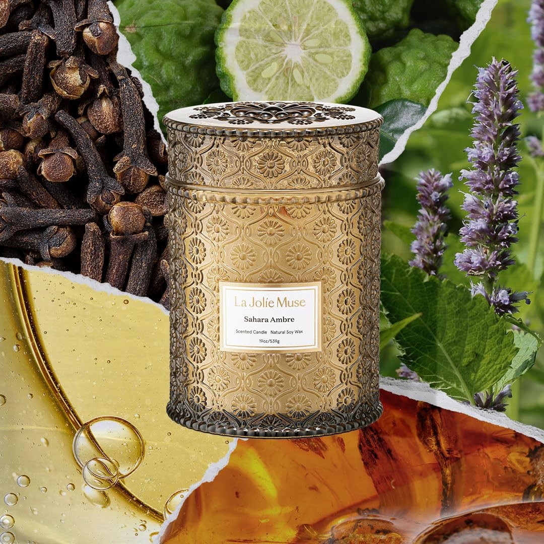 | Sahara Amber Candle | Bergamot, Clove & Amber | 19 oz Wooden Wick | Natural…