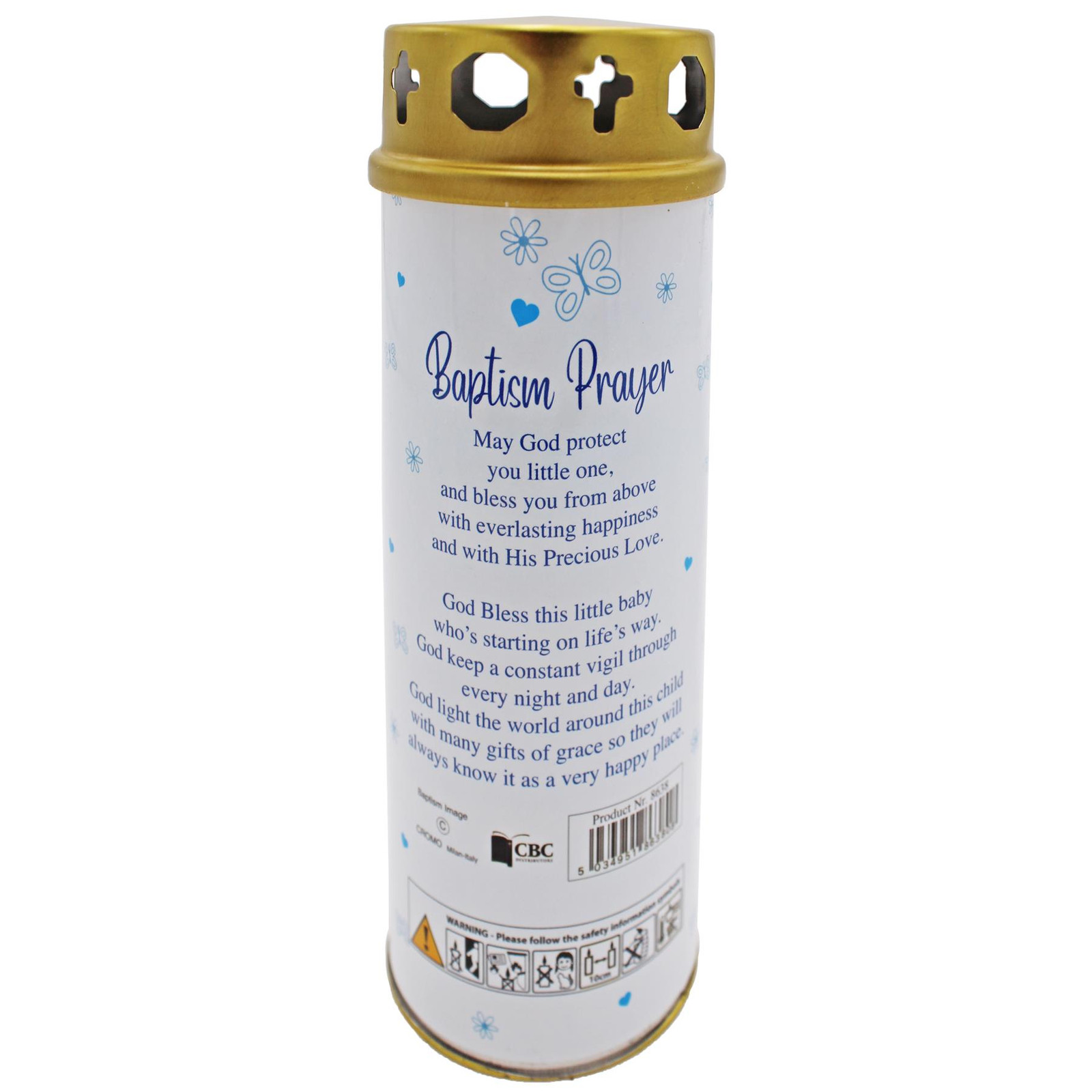 Baptism Pillar Candle and Windproof Cap And Prayer – Baby Boy