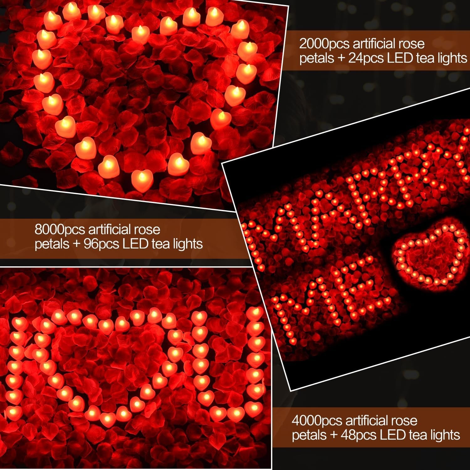 Rose Petals and Candles Set for Romantic Decorations Special Night, 2000 Pcs Red