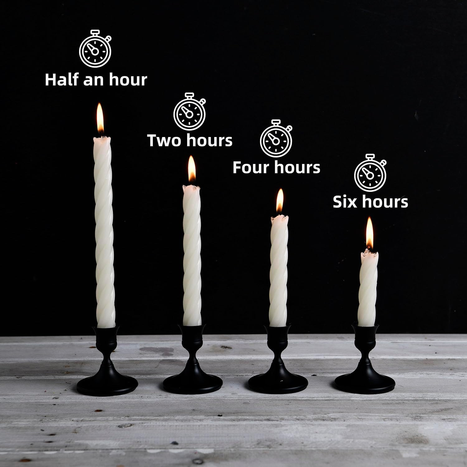 10 Inch Spiral Ivory Taper Candles, 4 Pack Unscented Dripless Long Burning Time