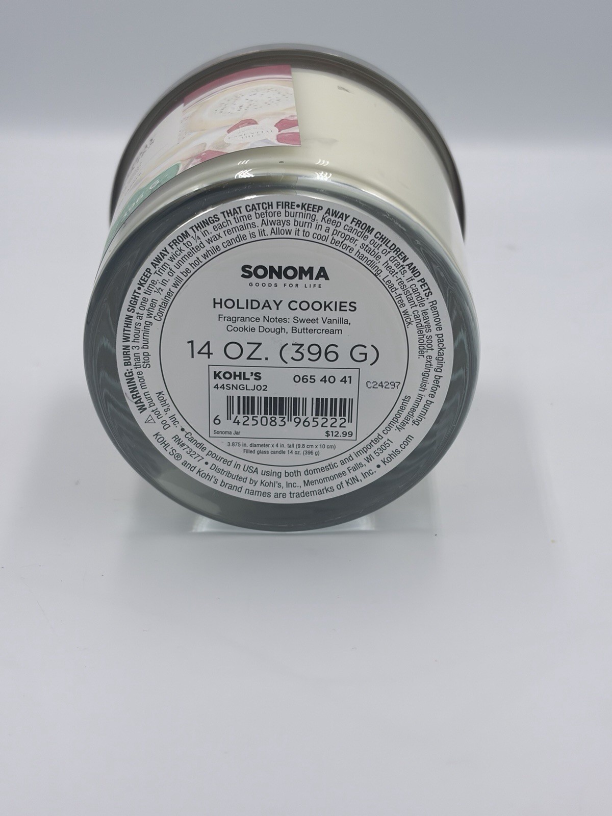 Sonoma 14oz Scented Holiday Vanilla Cookie Dough Buttery Christmas Decor Aroma