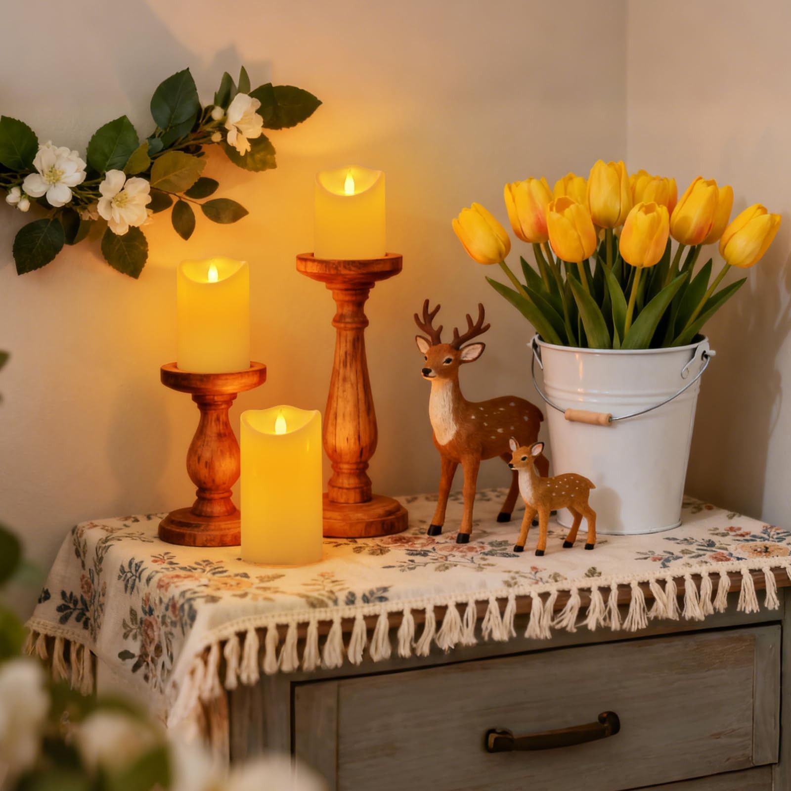 Flameless Candles Set of 6, Realistic Pillars with Cozy Climbing Flame Effect…