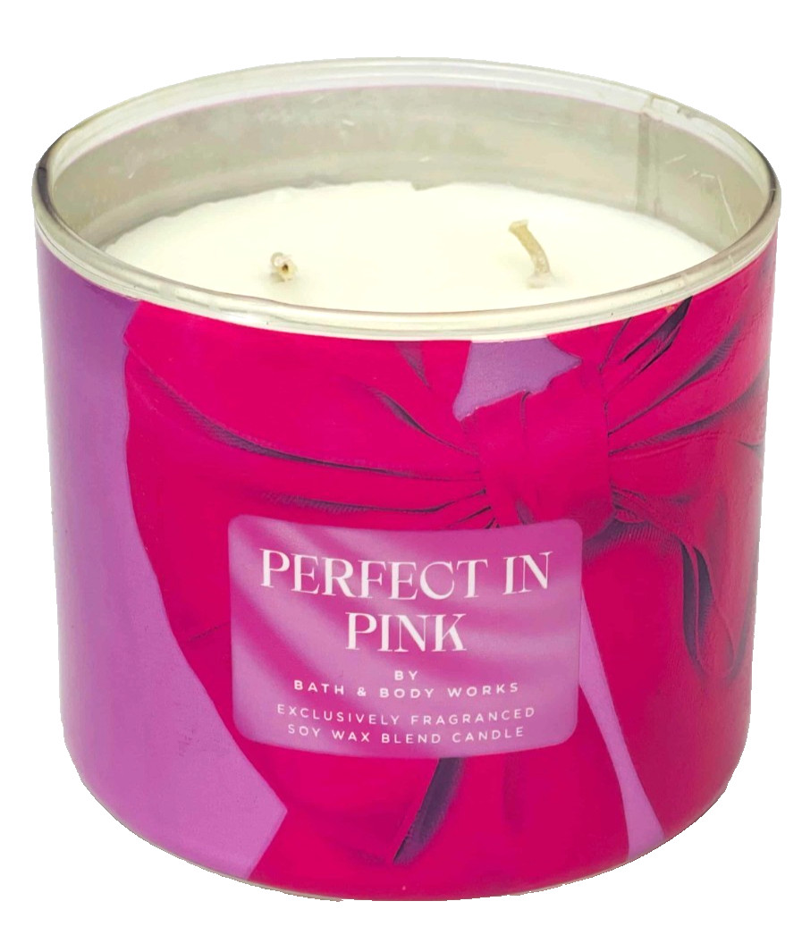 2 BATH & BODY WORKS PERFECT IN PINK 3-WICK FRAGRANCED SOY WAX BLEND CANDLE NEW