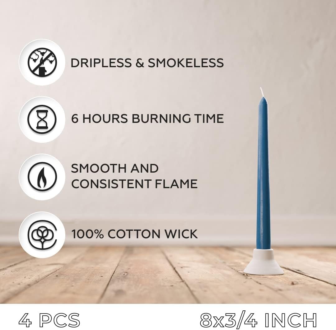 8 inch Taper Candle 4 Pack – Home Decor Dripless Candles Long Burning