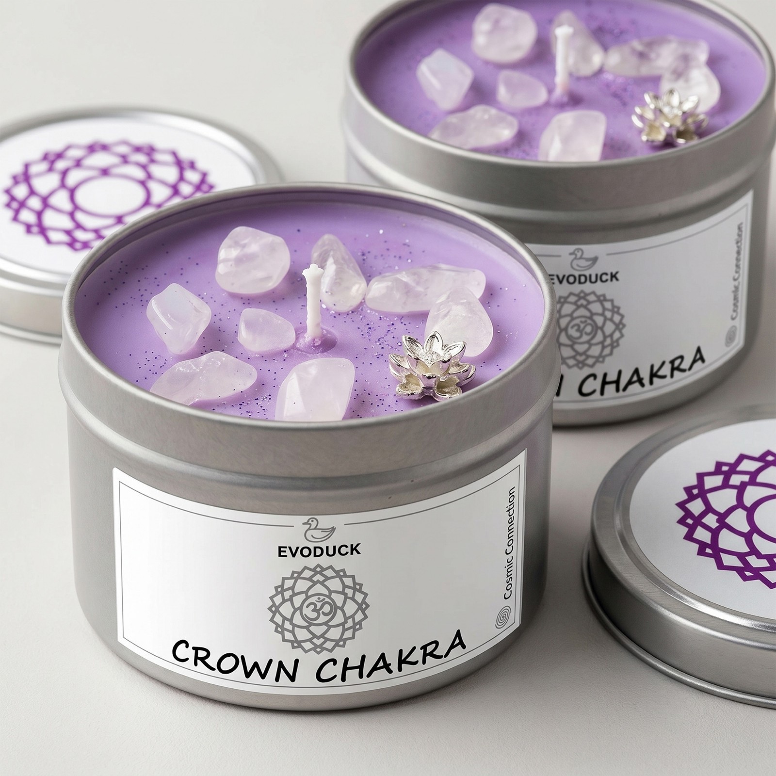 2 Pack Crown Chakra Crystal Candle Clear Quartz Reiki Meditation Energy Healing