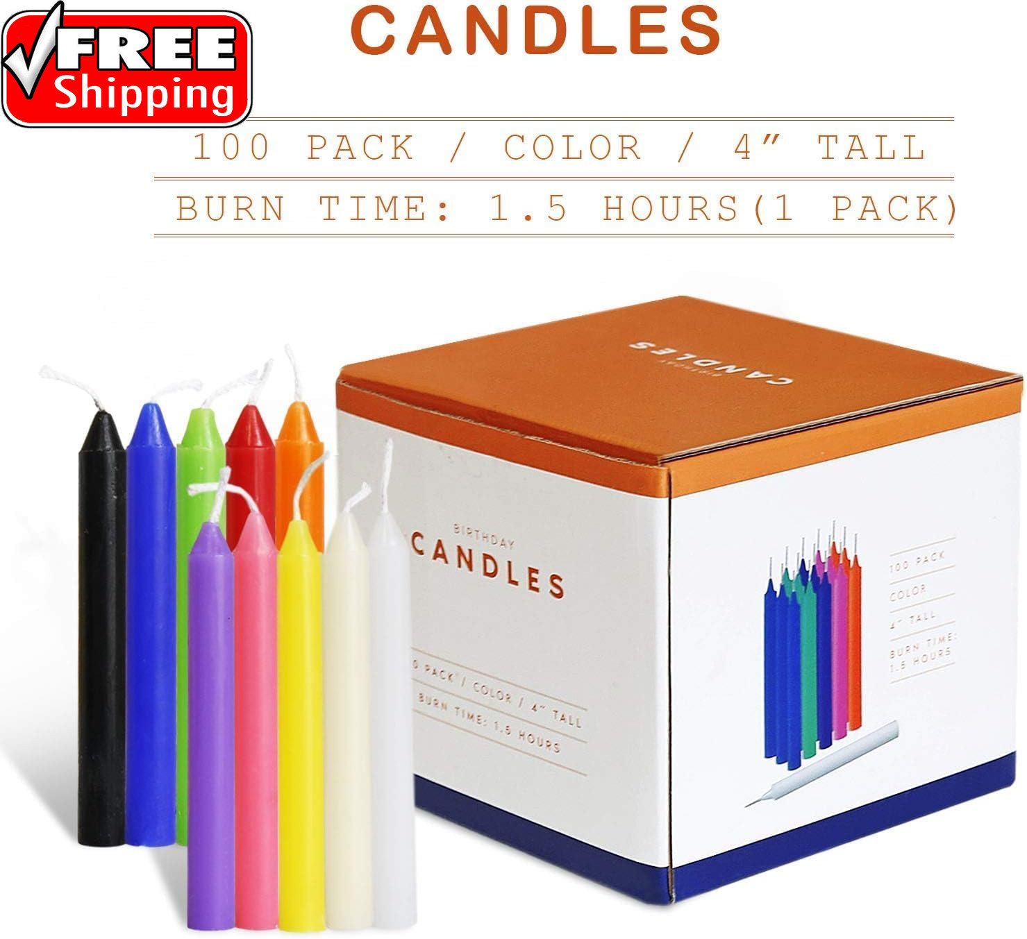 100 Pcs Spells Chime Candles Unscented Assorted Colors Mini Taper Candles | 4″ T