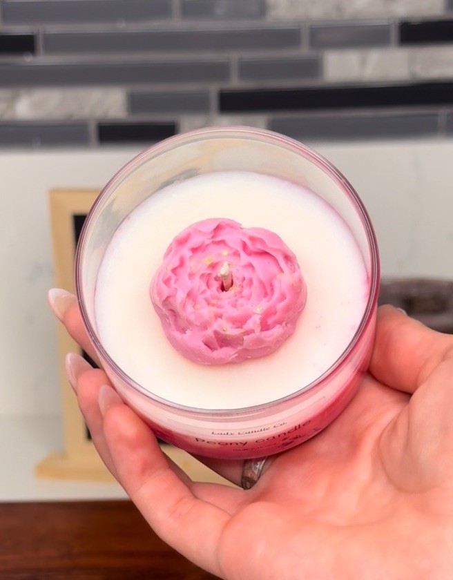 Lady Candle Co. Peony Scent Jar Candle Single Wick Pink/White Glass Wax