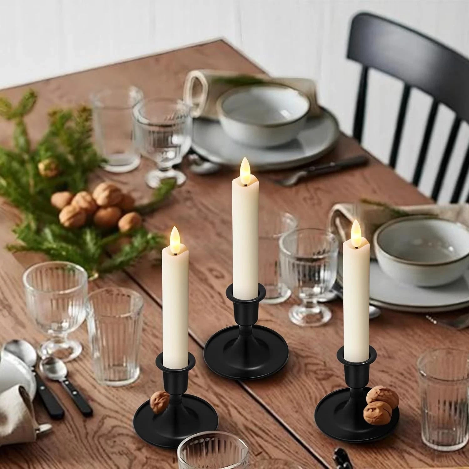 Set of 6 Luminara Flameless Battery Taper Candles Remote Moving Wick 6″