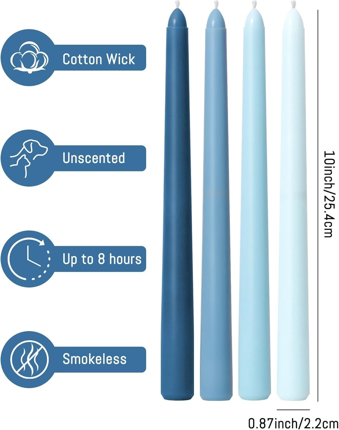 10 Inch Taper Candles, 12 Pack Blue-Unscented, Dripless Design– Long Tall Tap…