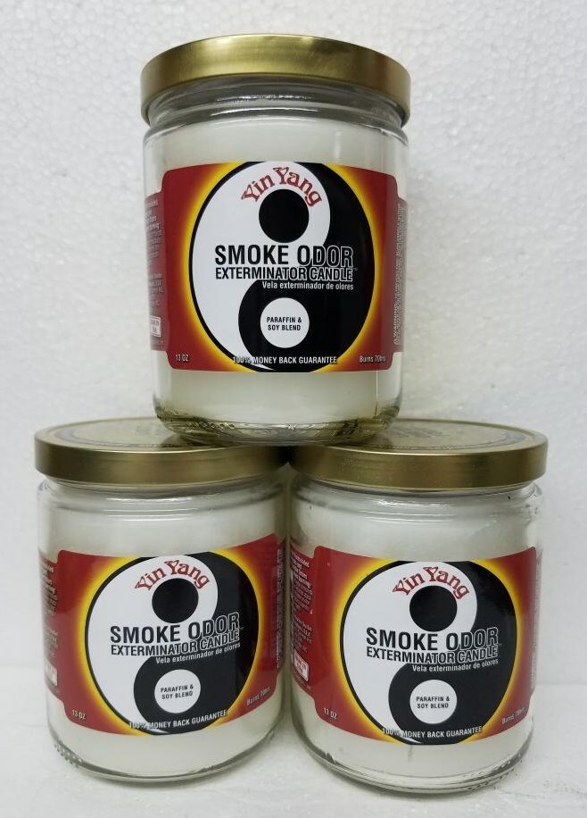 Smoke Odor Exterminator 13 oz Jar Candle, Yin Yang Set of Three Candles.