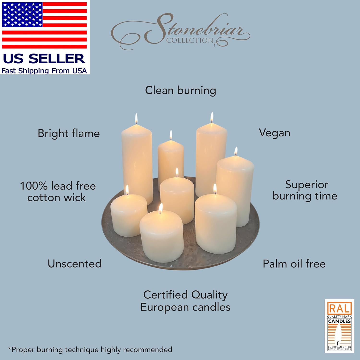 Unscented White Tall Pillar Candles, 35 Hour Burning Candle Pillars, Perfect for