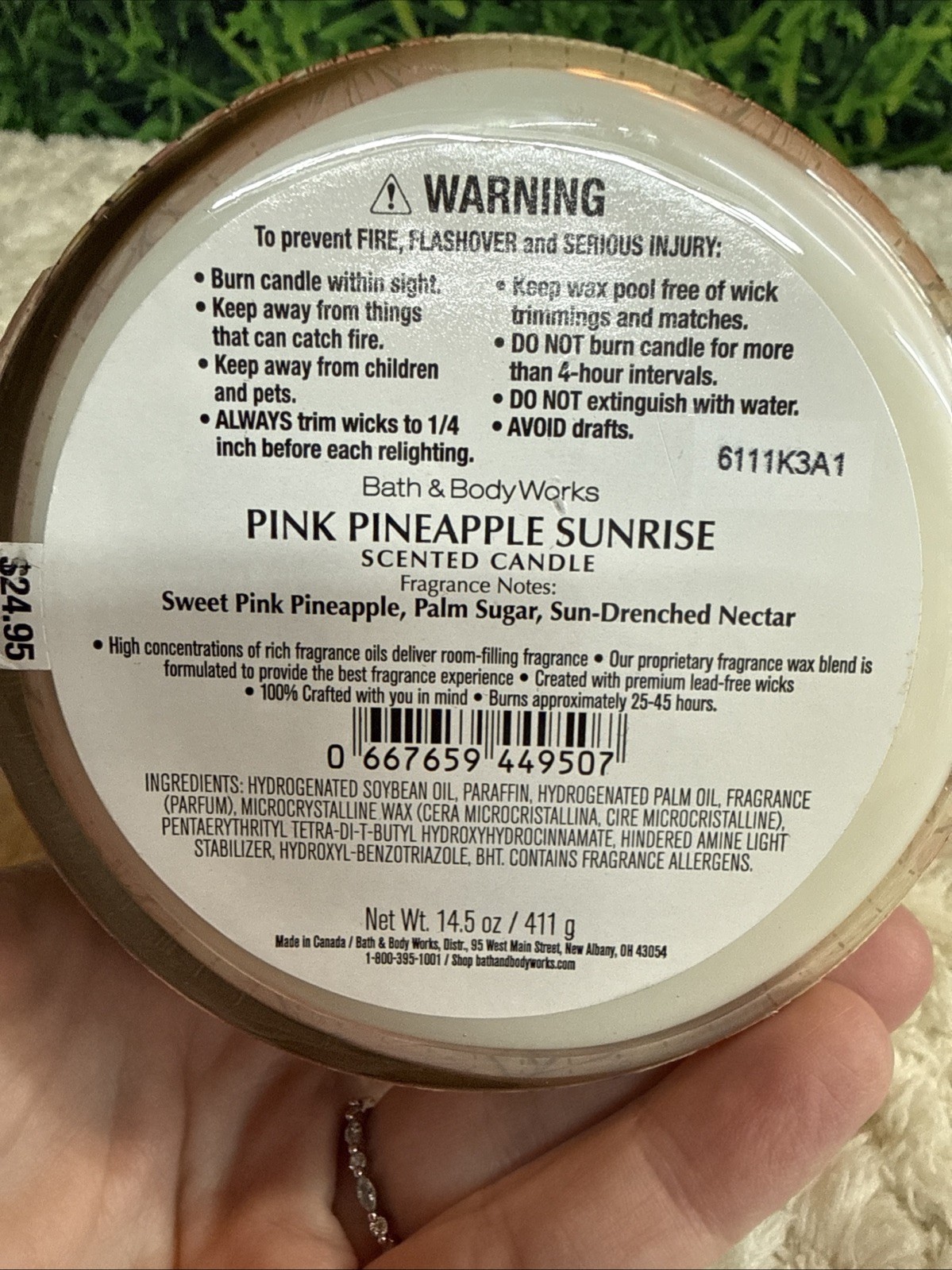 Bath & Body Works PINK PINEAPPLE SUNRISE 🍍3 Wick SCENTED Candle BURNS 25-45 HRS