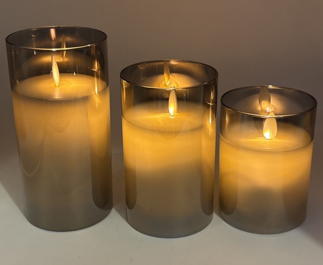 LED Candles with Remote Flickering Glass 3PCS