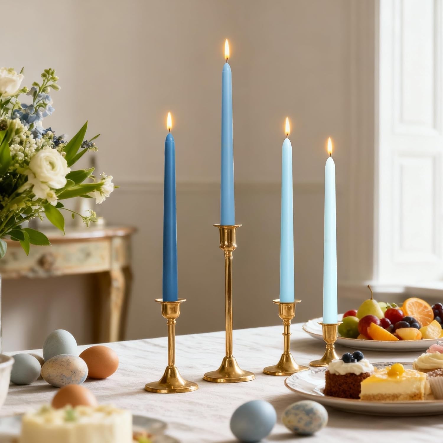 10 Inch Taper Candles, 12 Pack Blue-Unscented, Dripless Design– Long Tall Tap…