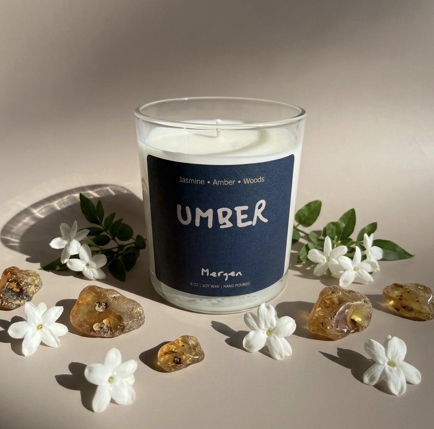 Scented 0 soy wax candle Hand Poured Candle Jasmine Amber Woods 8 oz Mergen
