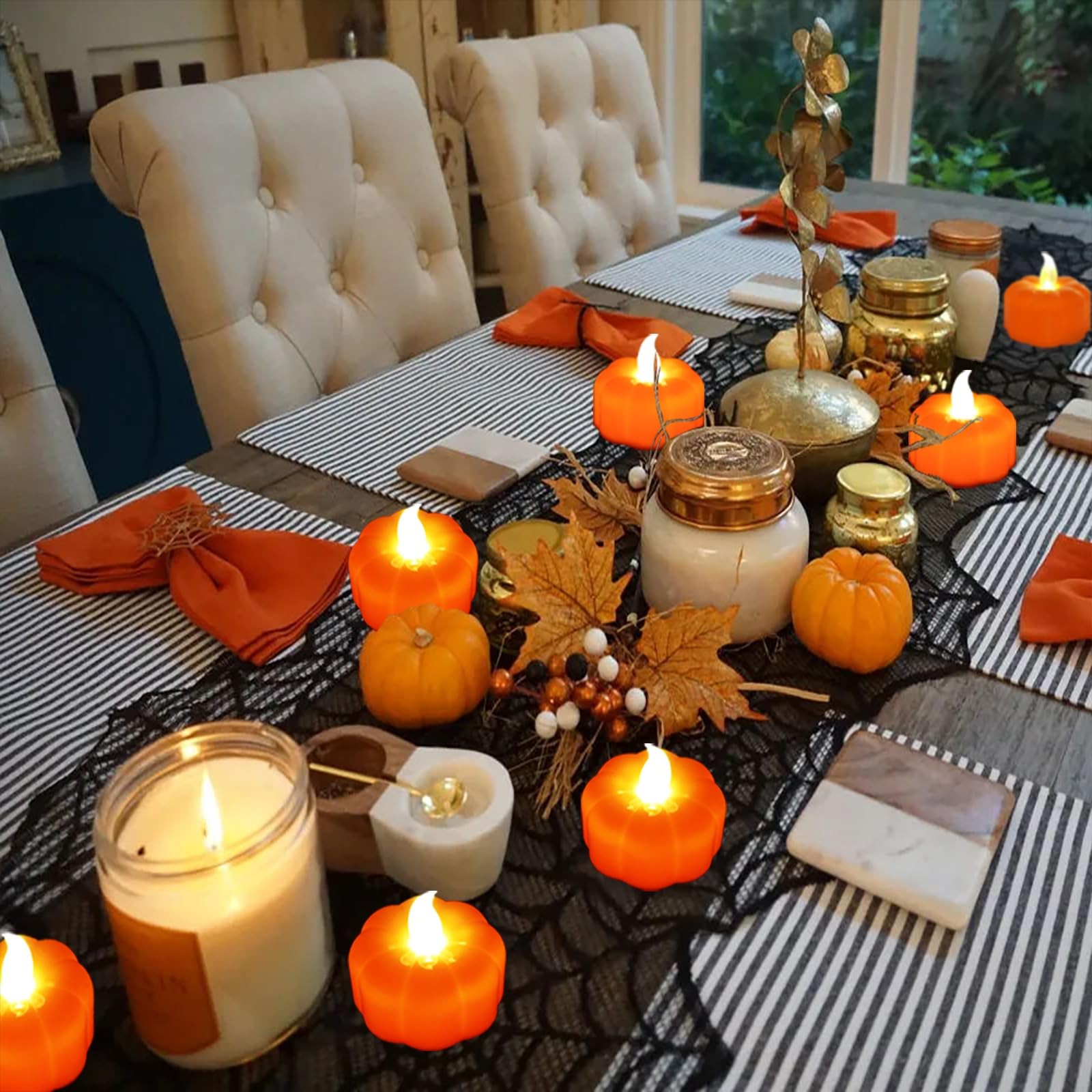 CESOF 12 Pack Fall Decorations for Home Pumpkin Tea Lights Halloween Decor
