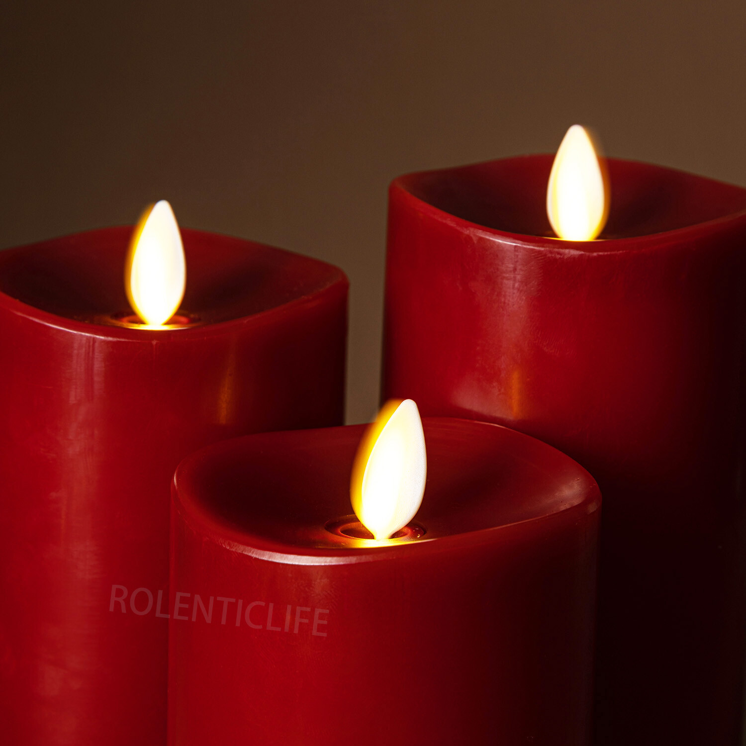 Luminara Real Wax Flameless Pillar Candles Red Moving Wick Timer Remote LED 3″