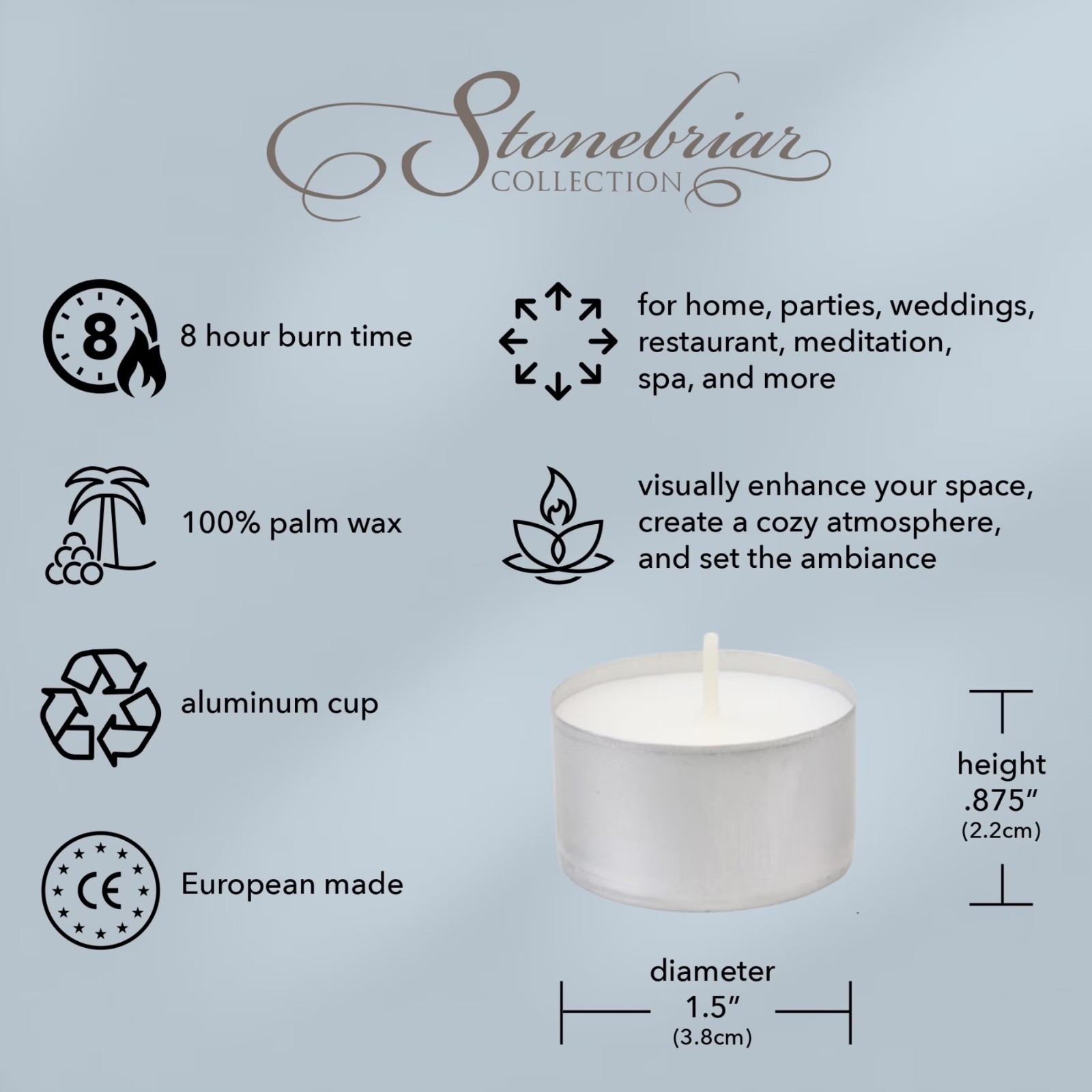 Stonebriar Unscented Tea Light Candles 8 Hour Burn Time 300 Pack White