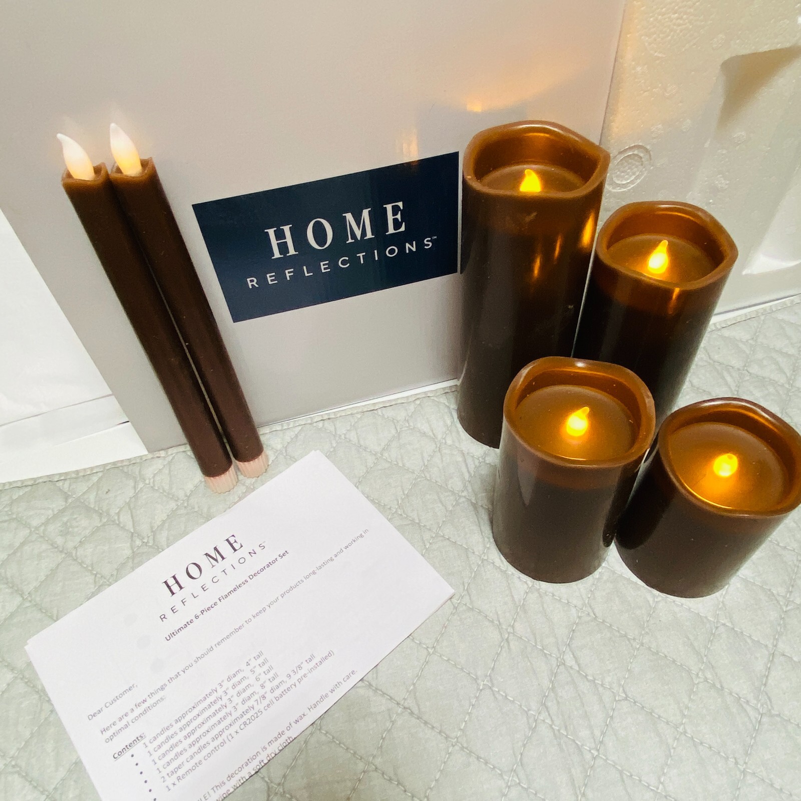 Flameless Candle Set MINK BROWN Sculptured Top Home Reflections 6 Piece Remote
