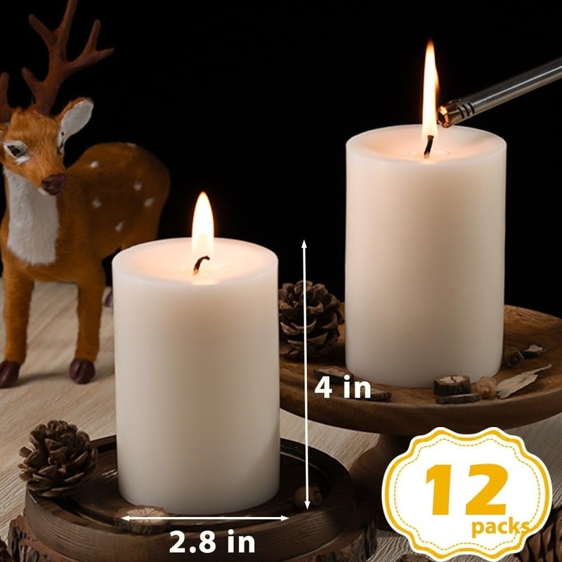 Unscented Pillar Candles Set 12 Clean Burning Dripless Long Lasting Home Decor