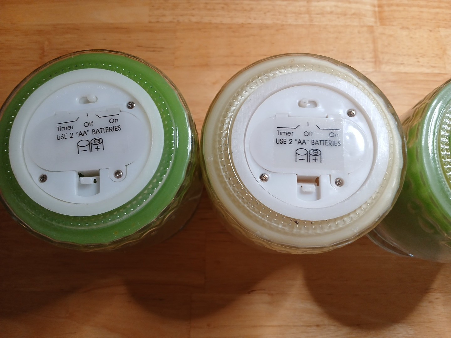 Green White Flameless Candles LED Real Wax Glass Jar 4pc Lot Battery Timer Set