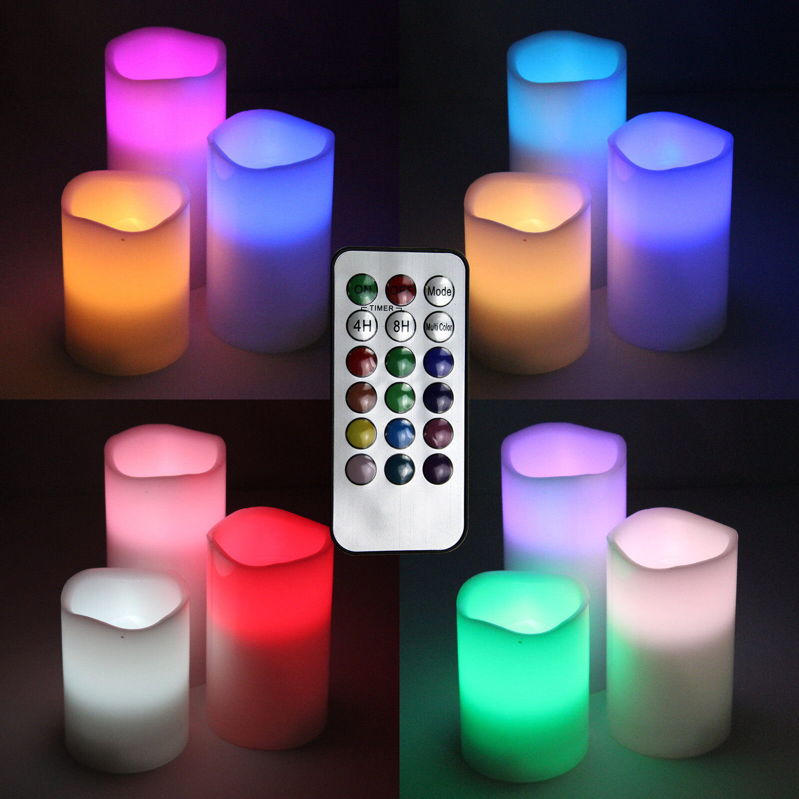 NEW MULTI COLOR 3 PACK LED Flameless Ivory Wax Candles 4″ 5″ & 6″ w/ Remote