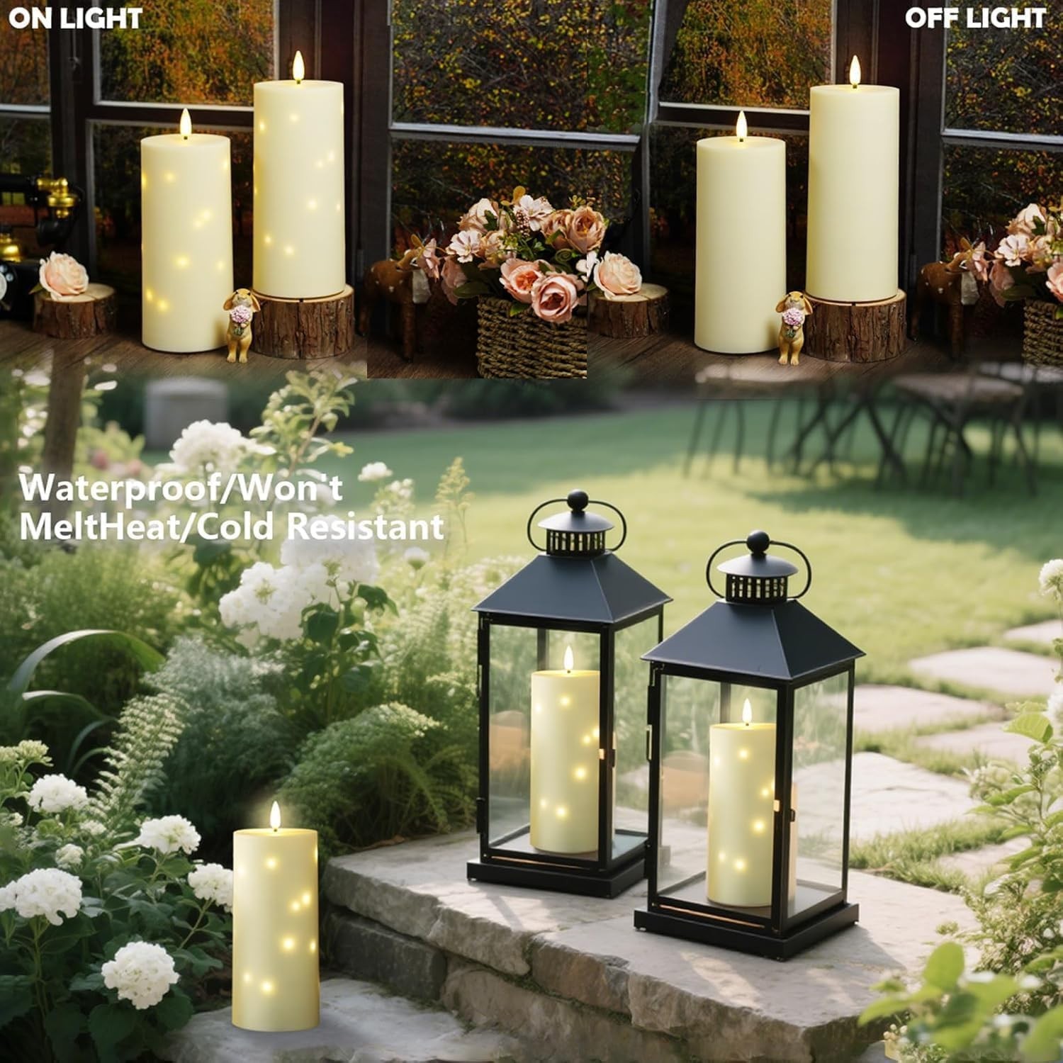 Durable Outdoor 4″ x 10″ Flameless Candles with Timer – 2-Pack, Waterproof Ivory