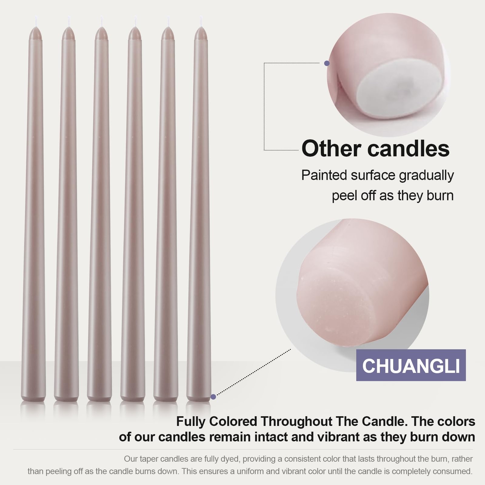 6 PCS 12 Inch Unscented Dripless Taper Candlesticks 8 Hour Long Burning