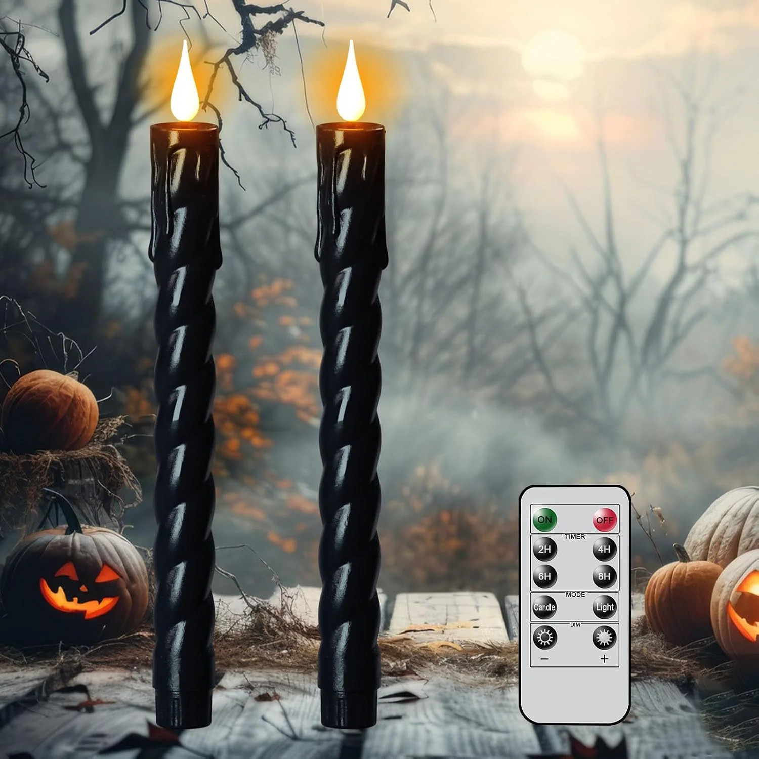 Black Flameless Taper Candles Battery Operated with Remote Timer | 3D Wick Flick