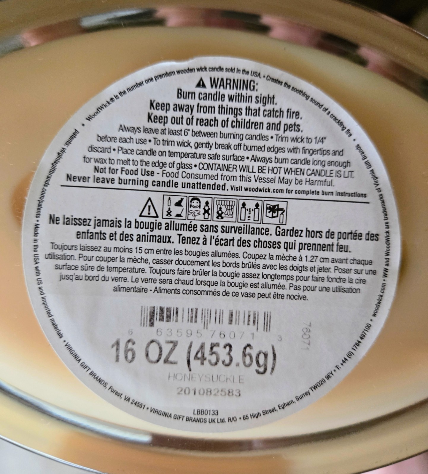 WoodWick Ellipse Jar Candle 16 oz, “Honeysuckle” DISCONTINUED Scent