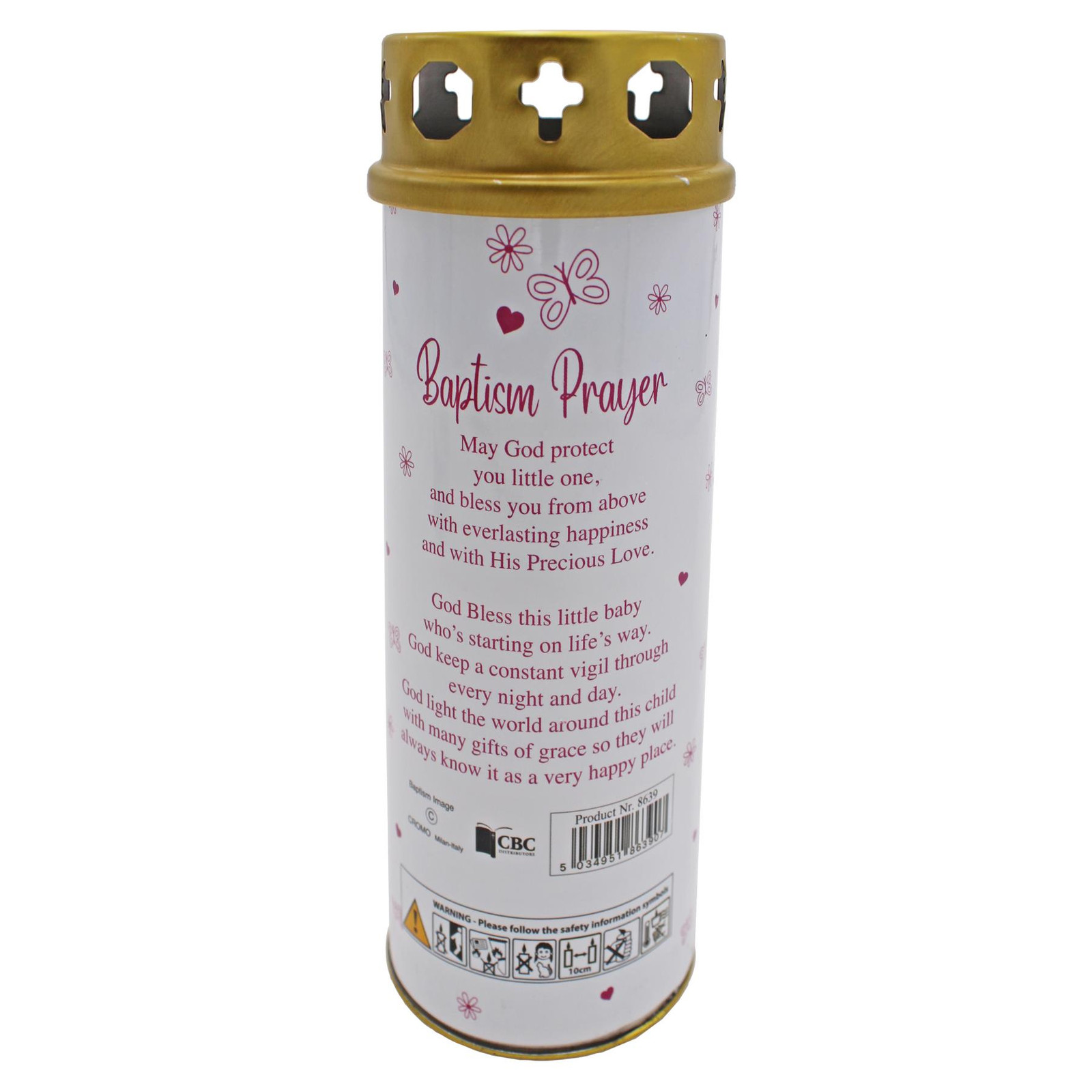Baptism Pillar Candle and Windproof Cap And Prayer – Baby Girl