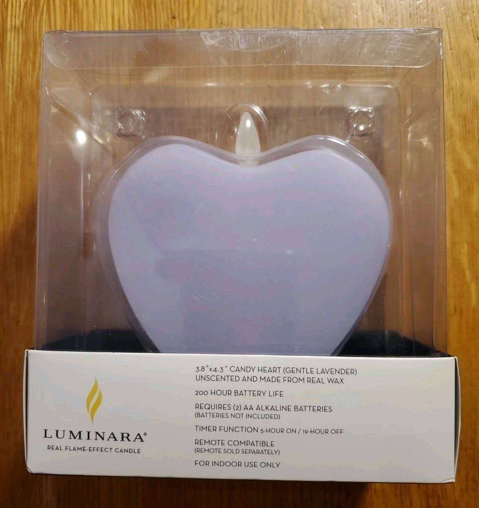 Luminara Real Flame-Effect Candle Be Mine Lavender Heart Shaped Valentine’s Day