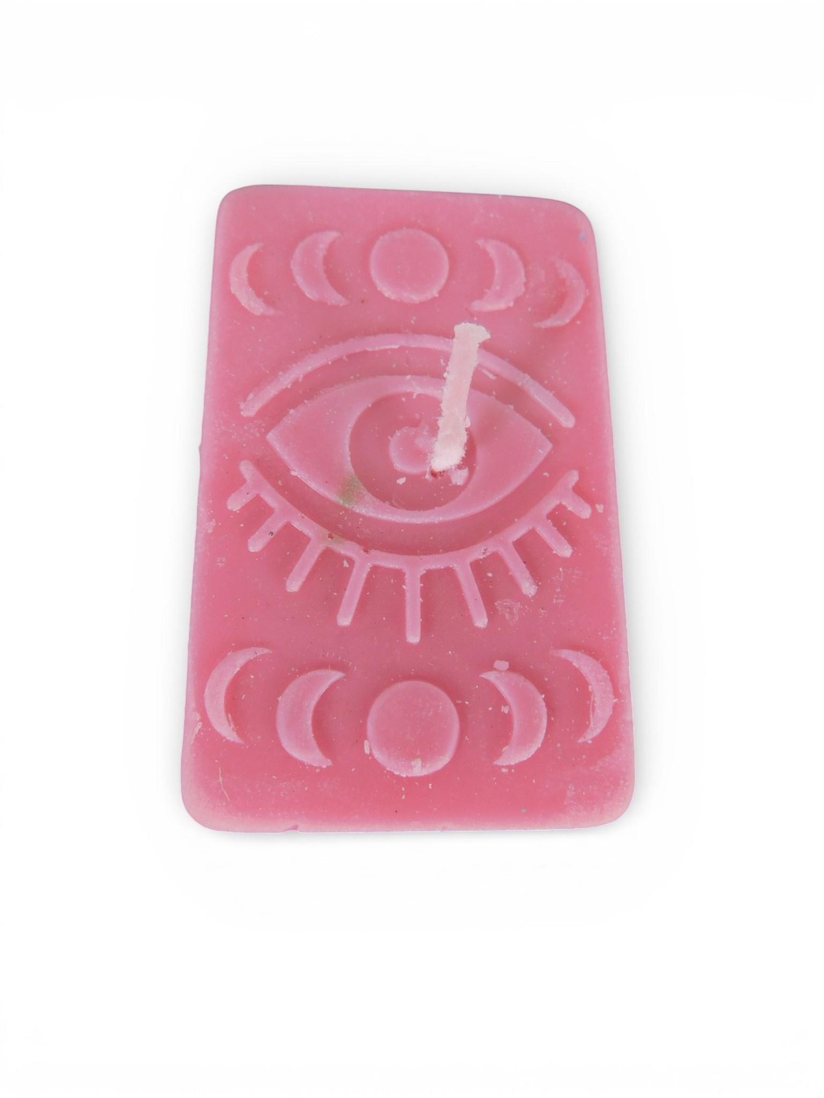 Handmade Pink Rectangle Eye Moon Phase Candle Small Mystical Wax Decor Witch