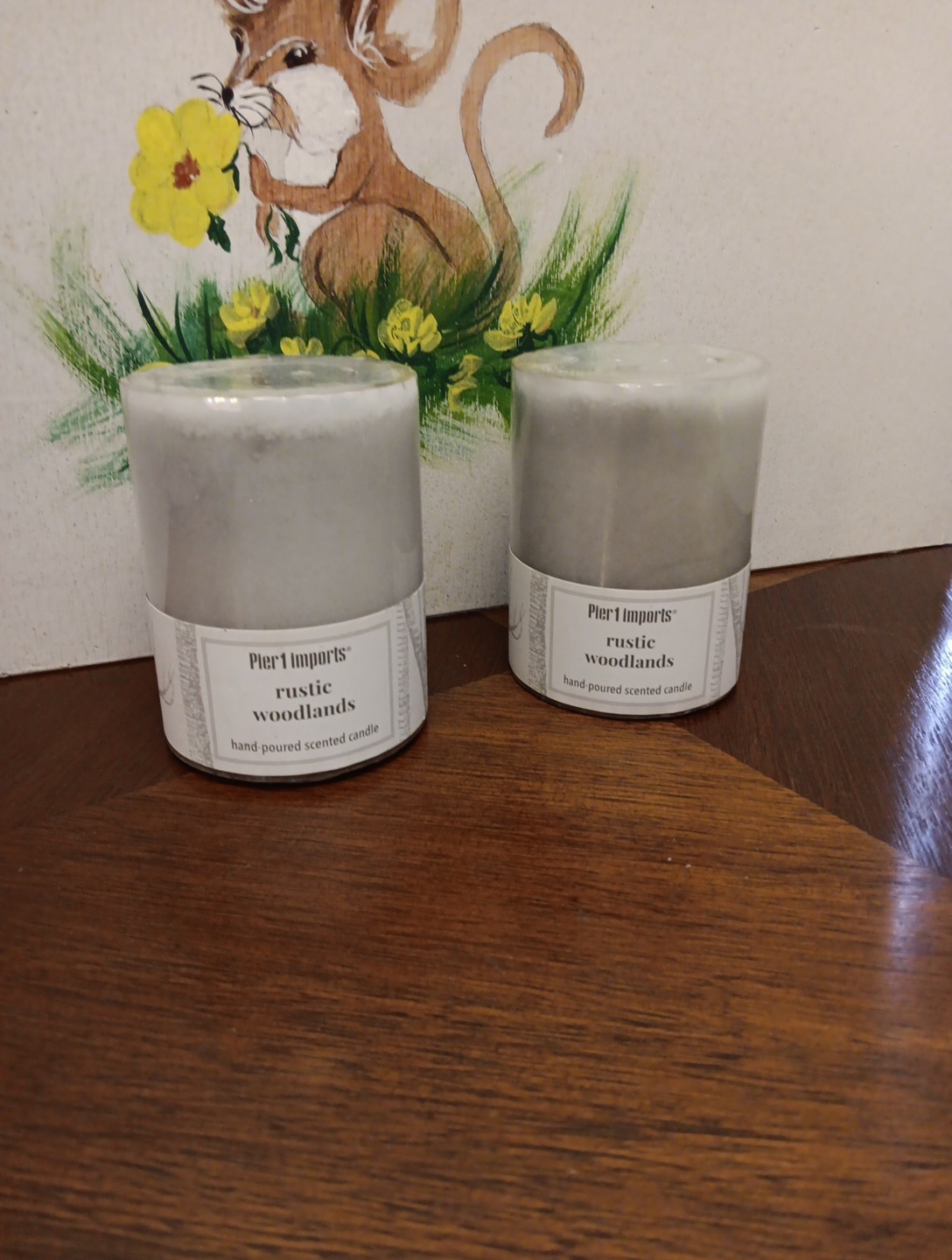 Pier 1 Imports Rustic Woodlands Vintage 3” X 4” Candle Set Of 2 ~NOS~ Sealed