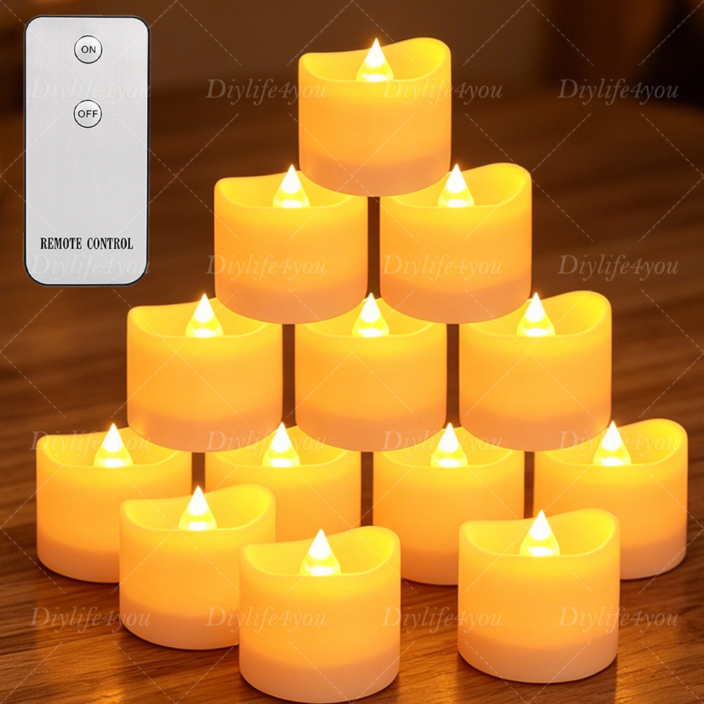 12/24PCS LED Tea Lights Flickering with Remote Candles Votive Battery Operated