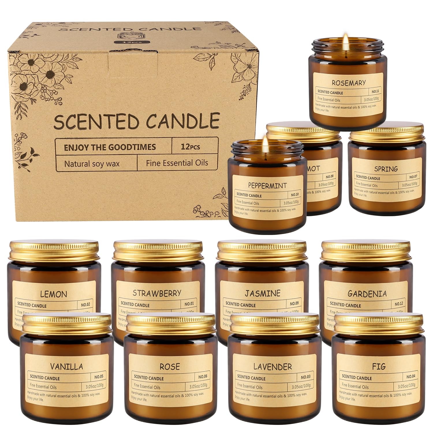 12 Pcs Scented Candles with Added Natural Essential Oils, 3.05oz, Suitable fo…