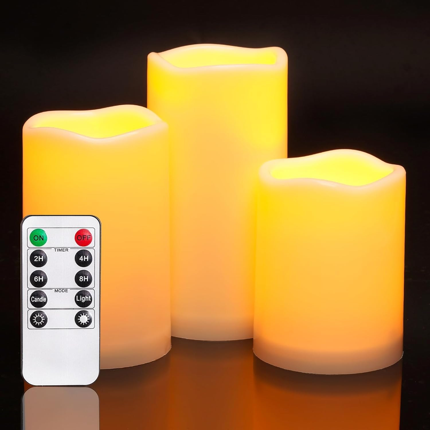 3 Pack Flameless Candles, Outdoor Waterproof, Battery Operated LED Pillar Candle