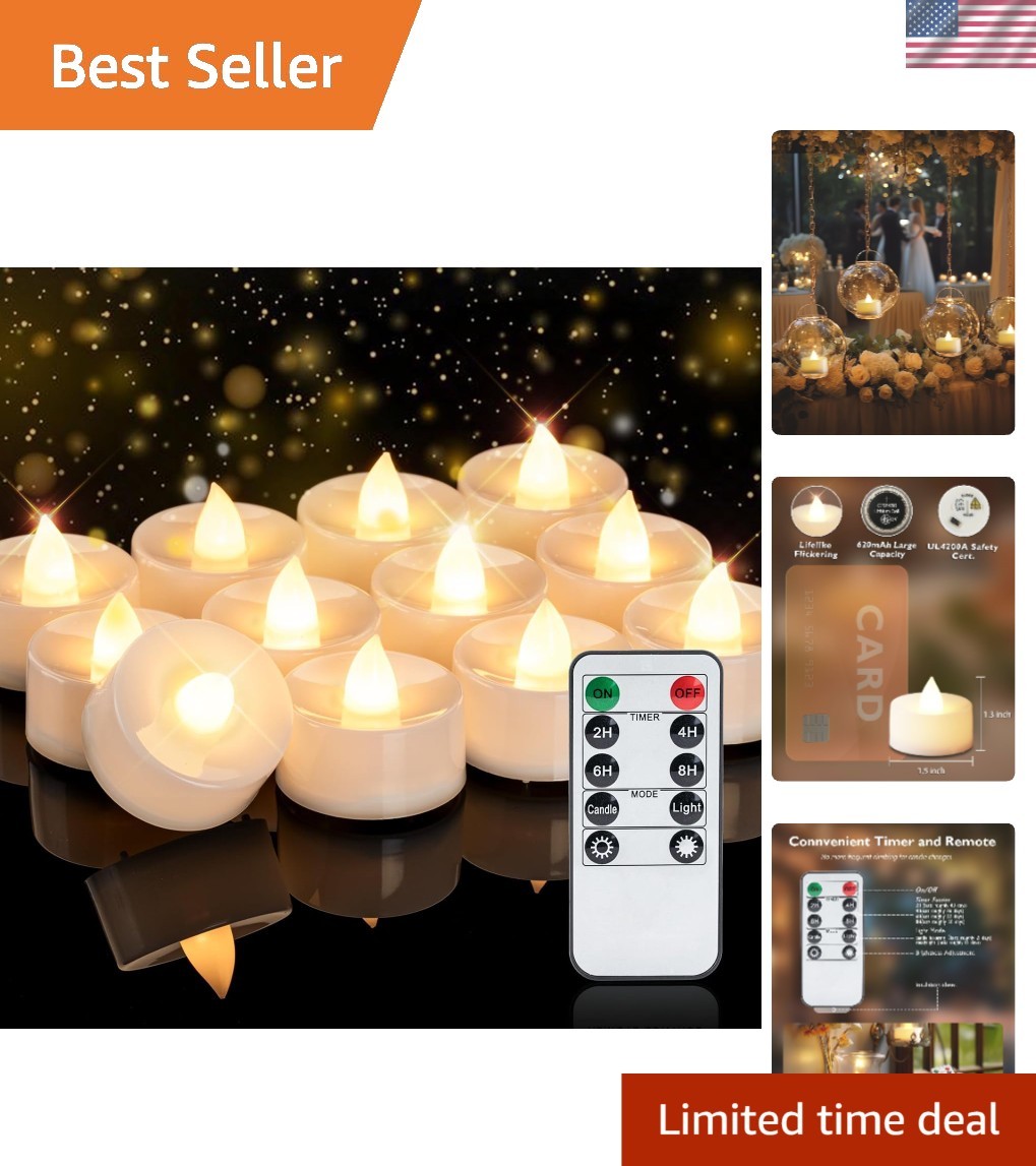 12-Pack Remote Flameless LED Battery Tea Light Candles, 400+Hrs | 2/4/6/8H Ti…