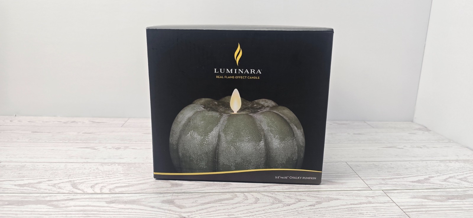 Luminara Chalky Pumpkin Flameless LED Candle 5.5in Real Flame Effect