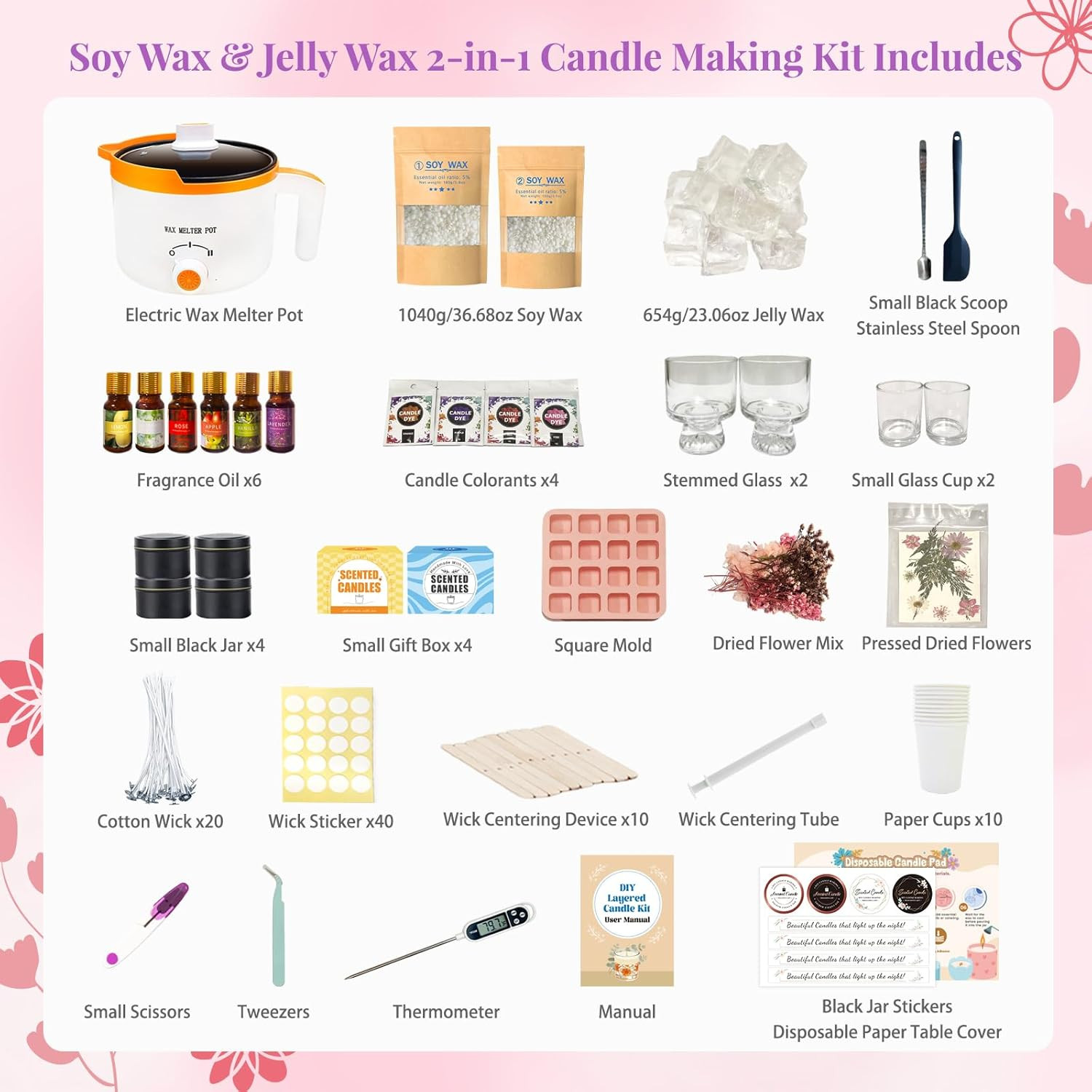 2-In-1 Soy & Jelly Wax DIY Candle Making Kit for Beginners & Adults | Complete C