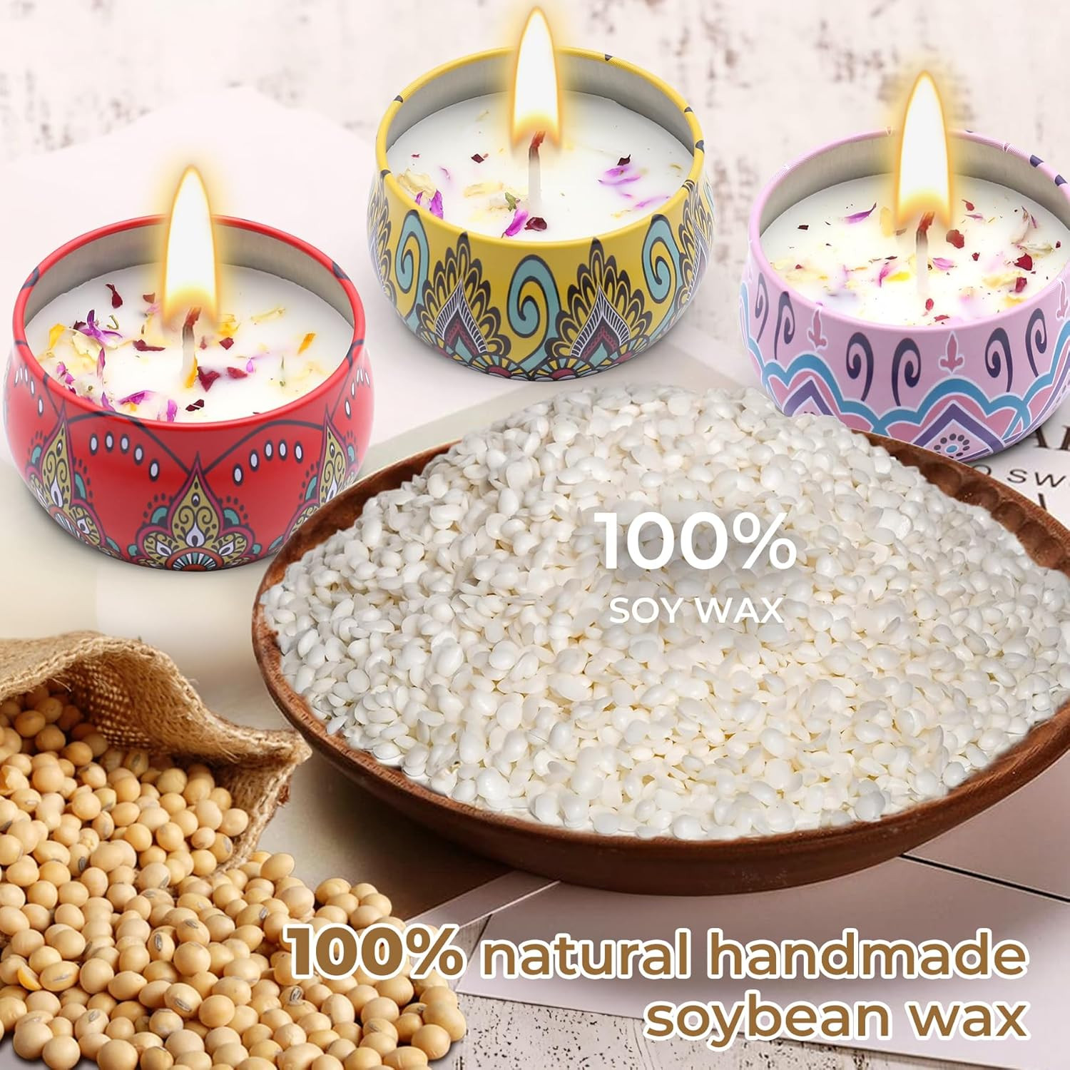Soy Wax Scented Candle Gift Set with Dried Flowers – 4 Pack Aromatherapy Set