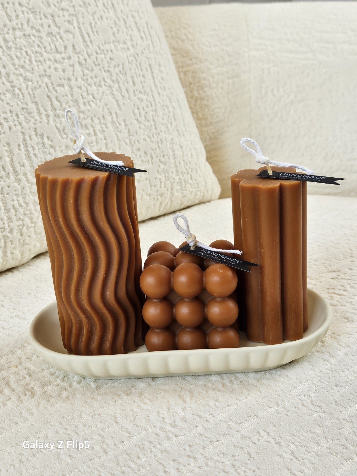 Handmade Modern Brown Decorative Unscented Wax Candle Set of 3, Medium