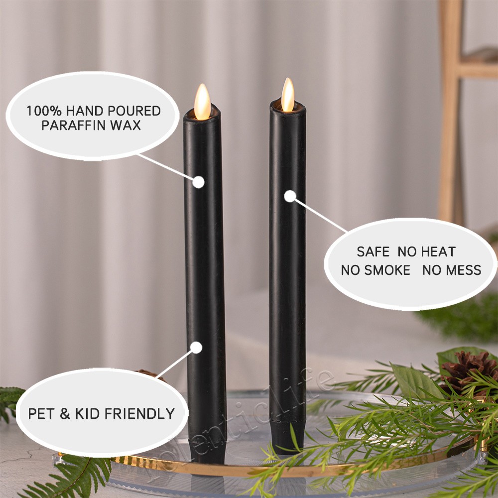 9.5″ Luminara Flameless Battery Operated Taper Candles with Remote Hallows Black